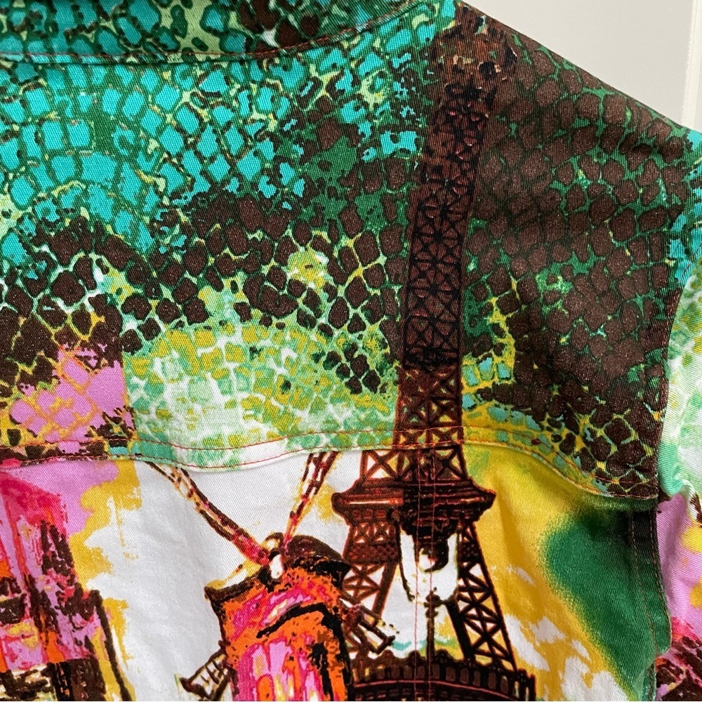 Kaktus Vintage Paris Streets Print Lightweight Denim Art to Wear Vibrant Jacket - Picture 8 of 15